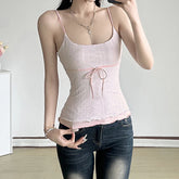 BXOXO Simple Fashion Edible Tree Fungus Sweet Cute Camisole Tops Korean Style Bow Slim Women Blouses